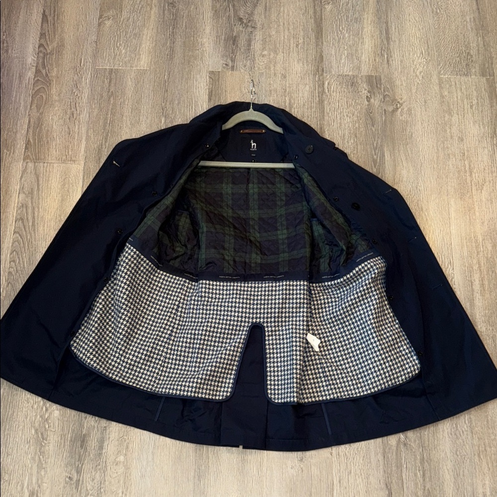 Navy blue short trenchcoat preppy classic nautical timeless high quality est S - Picture 5 of 14